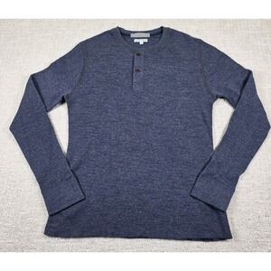 Wallace &‎ Barnes Thermal Henley Shirt Mens Large Blue Waffle Knit Long Sleeve